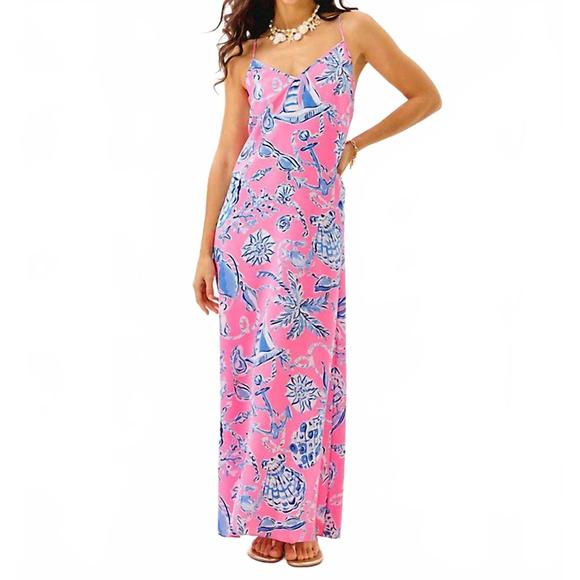 NEW LILLY PULITZER verica silk maxi dress in rousseau pink